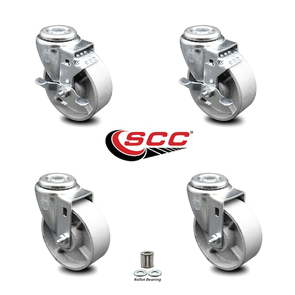 4 Inch Semi Steel Wheel Swivel Bolt Hole Caster Set with 2 Brake